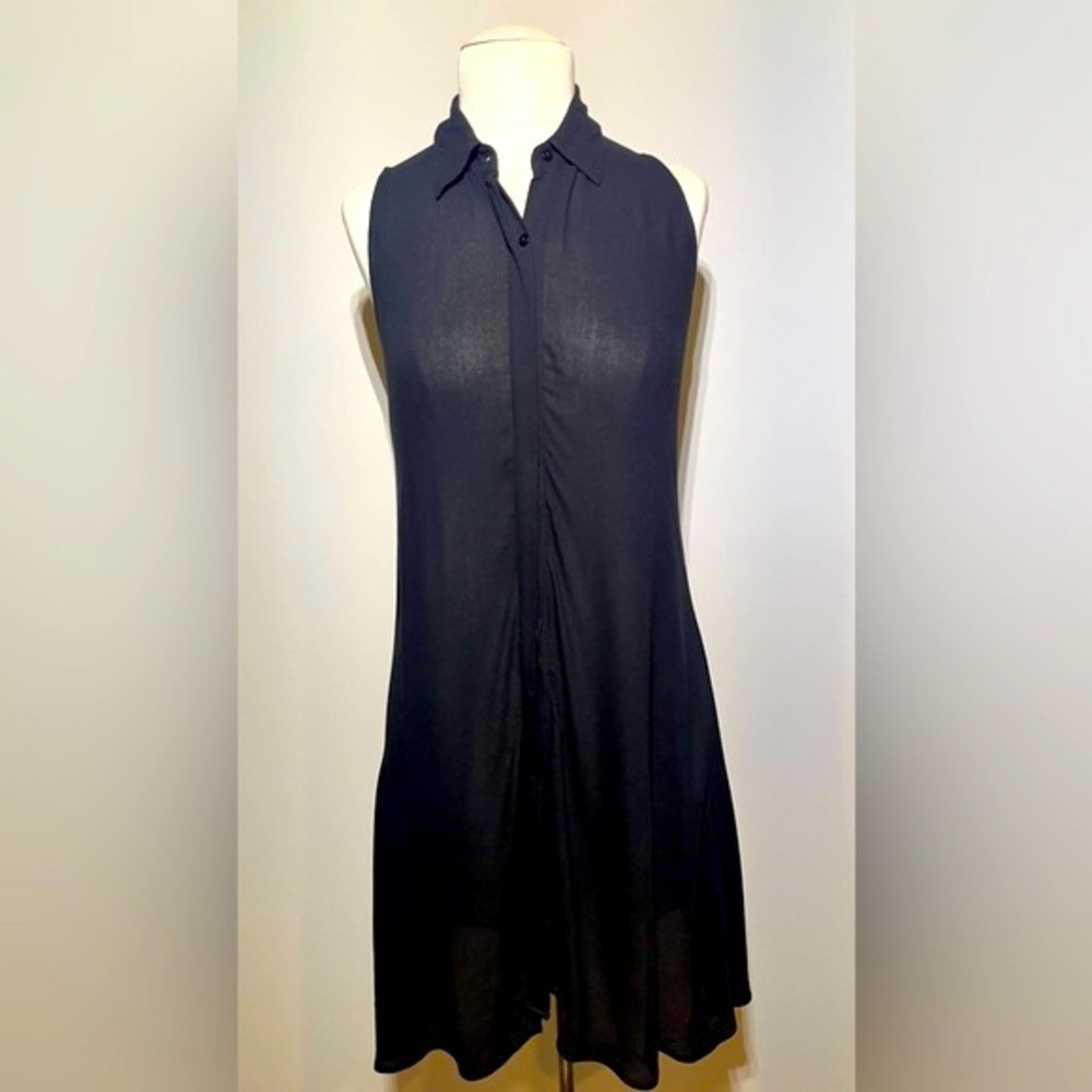 CUPIO BLACK SLEEVELESS SHIRT DRESS | COLLARED | CASUAL CHIC | BUTTON -DOWN FRONT